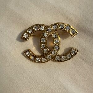 CHANEL Gold and Crystal Brooch